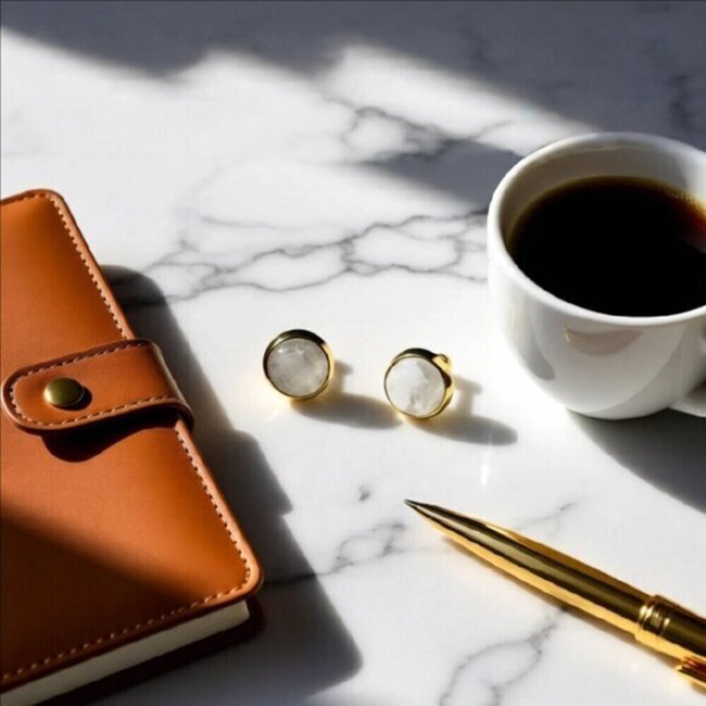 Minimalist Quartz Studs/Posts in Copper or Gold Bezel Cup! Femme Business Casual